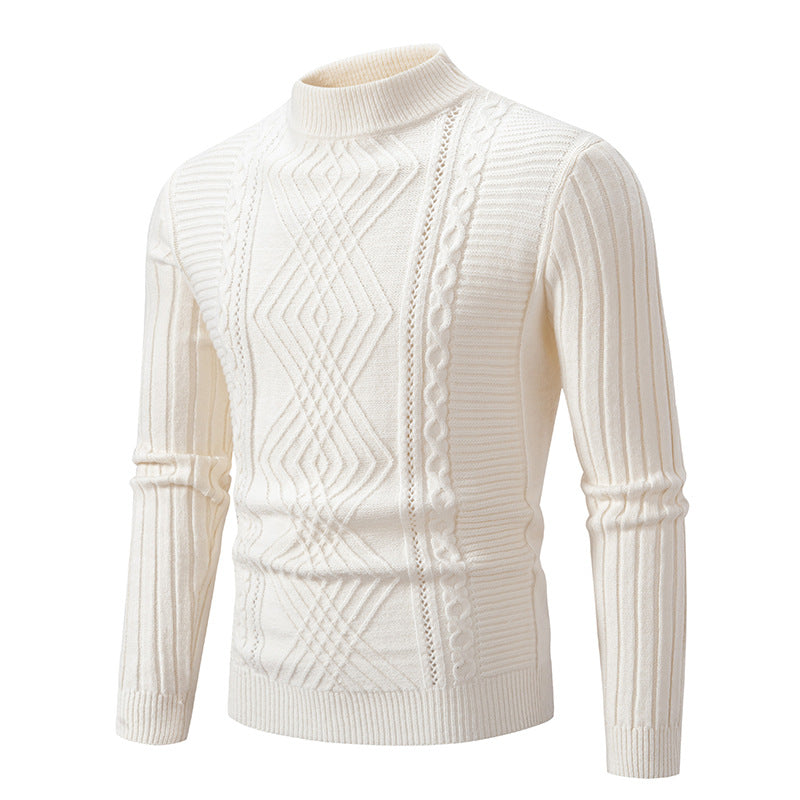Herren eleganter Strickpullover mit modernem Zopfdesign und hohem Kragen Drune