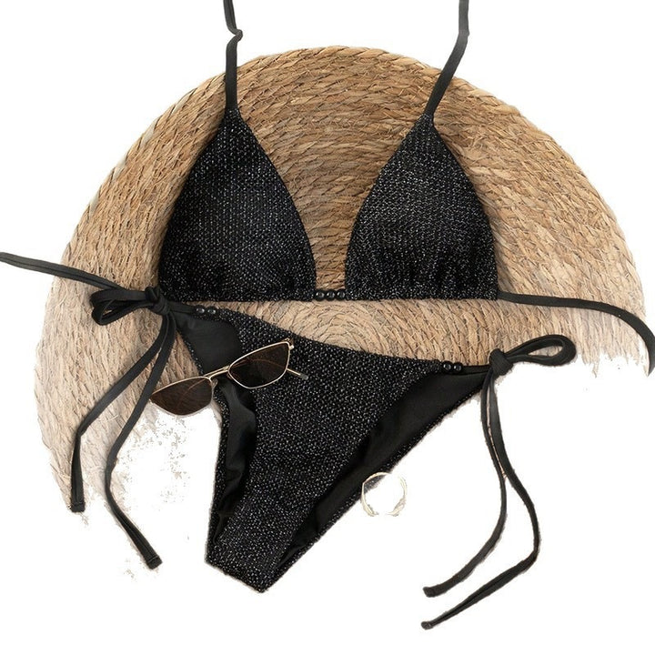 Damen Triangel-Bikini mit strukturierter Netzoptik und raffinierten Bindebändern Drune