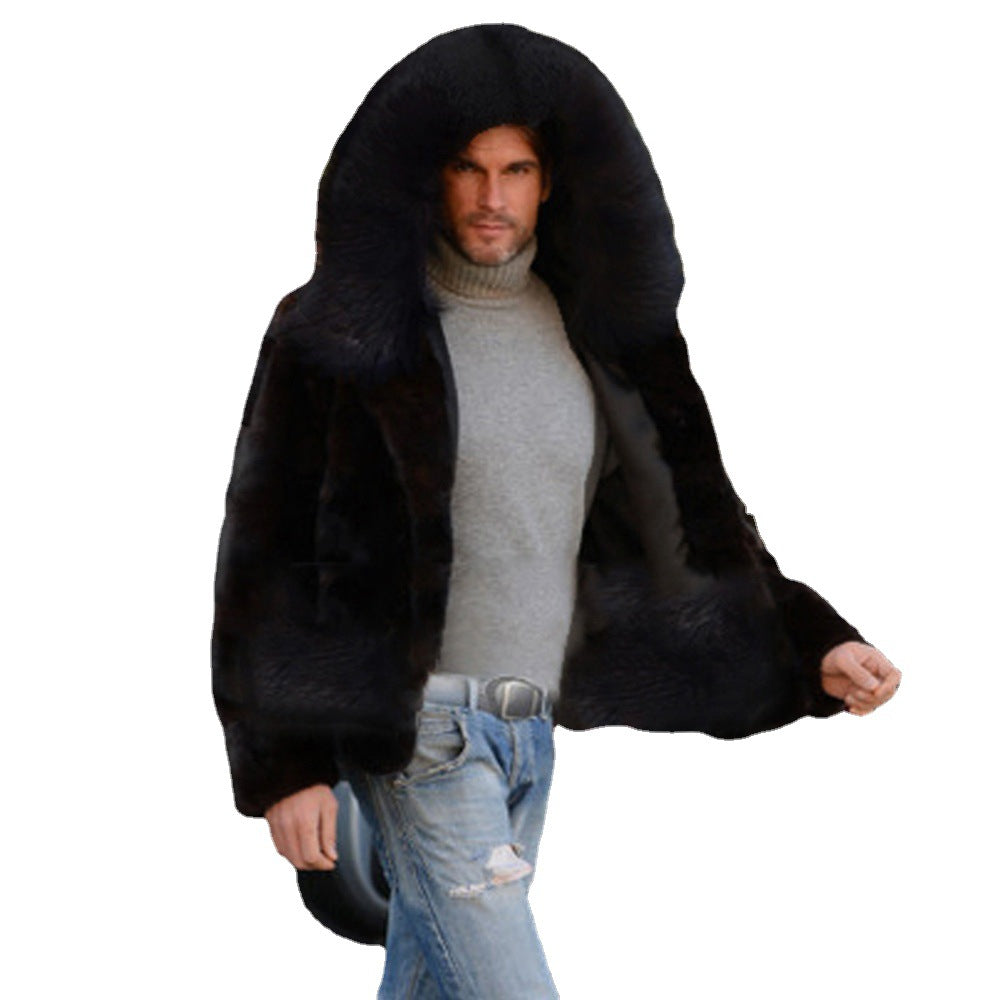 Herren Luxus Kunstpelzjacke mit breitem Kragen Drune