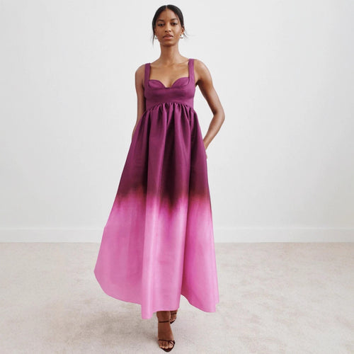 Damen nan bodenlanges Bustier-Maxikleid mit herzförmigem Dekolleté, breiten Trägern und geraffter Empire-Taille Drune