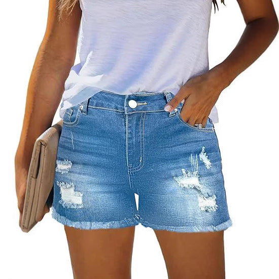 Damen Destroyed Denim-Shorts mit fransigen Säumen und lässigem Schnitt Drune
