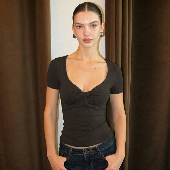 Damen figurbetontes Shirt mit schickem Bindedetail Drune