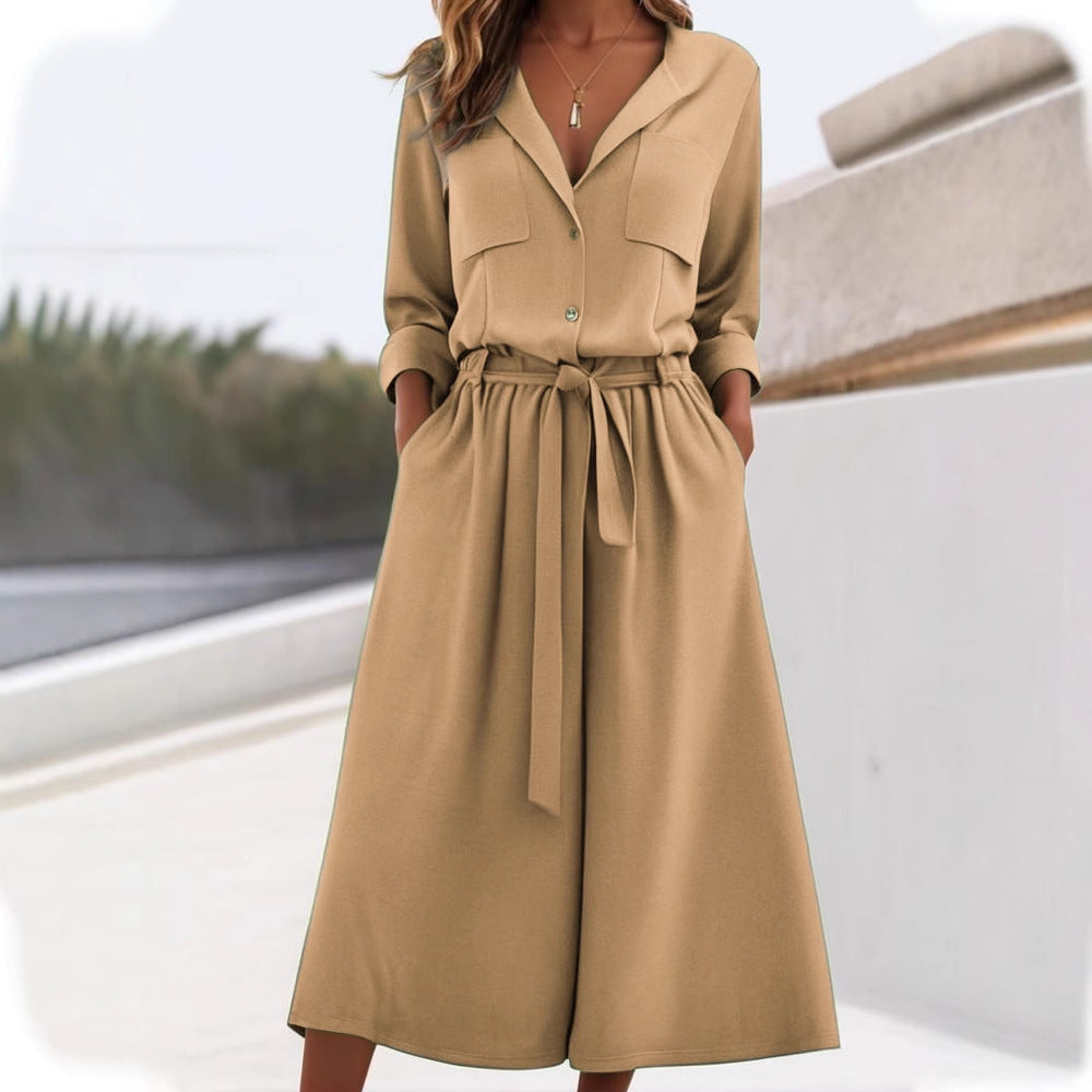 Damen lässiges Leinen-Hemd und Hose Set Drune