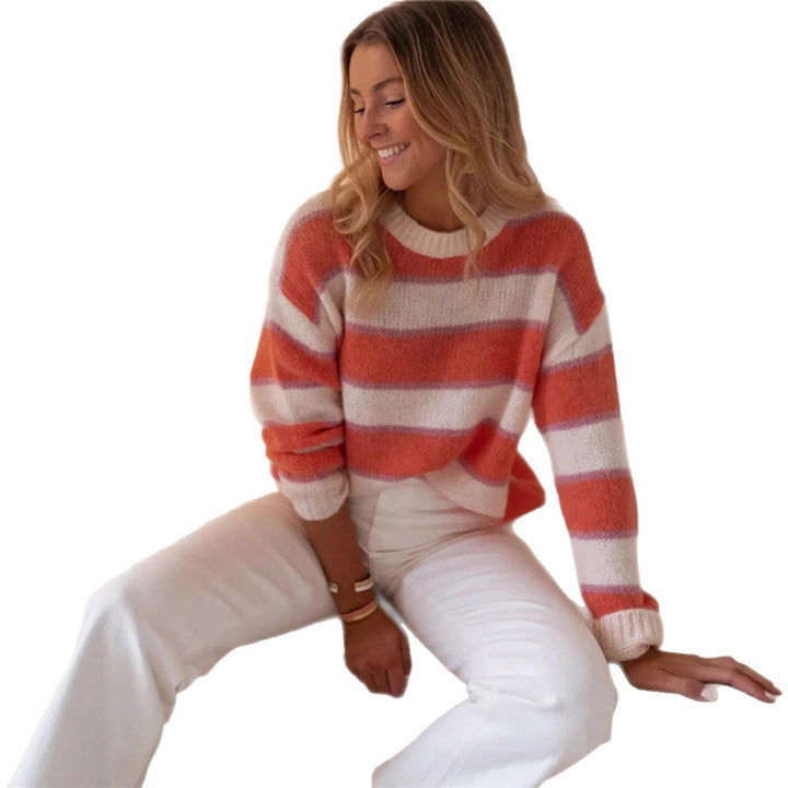 Damen Oversized Pullover mit stilvollem Streifenmuster und weichem Mohair-Wollmix Drune
