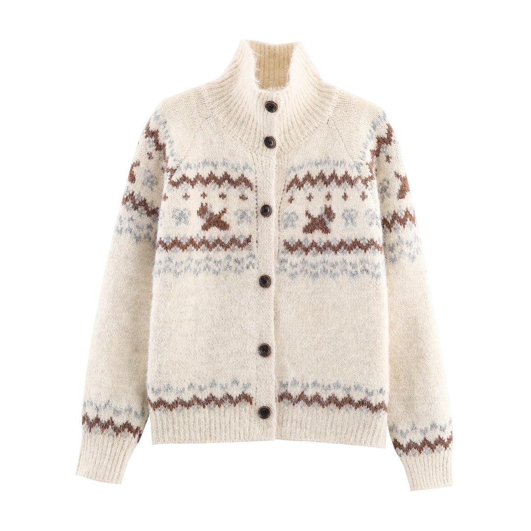 Damen Strickjacke mit klassischem Norwegerdesign und elegantem Stehkragen Drune