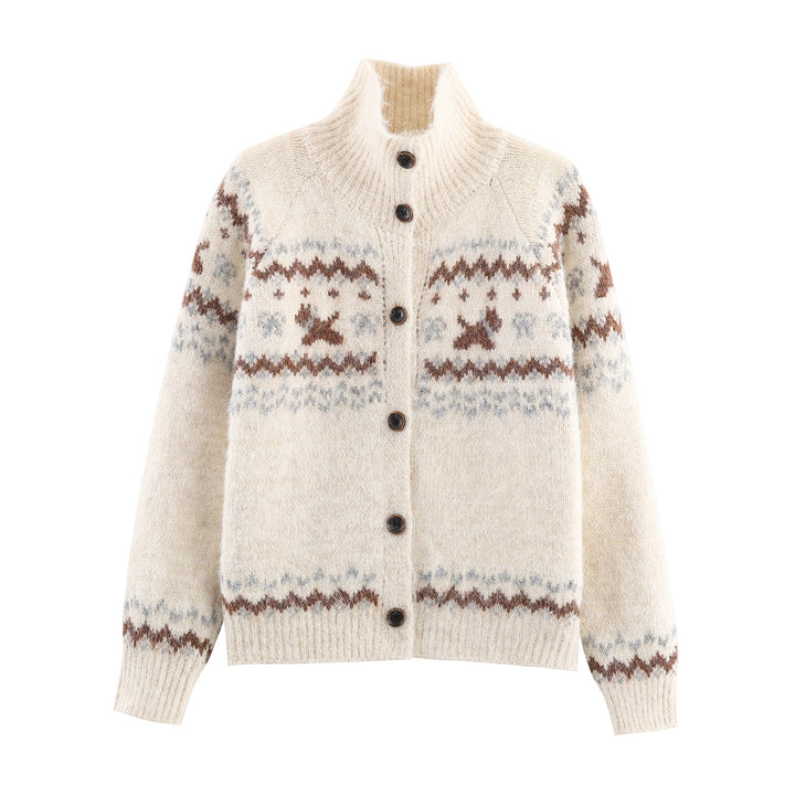 Damen Strickjacke mit klassischem Norwegerdesign und elegantem Stehkragen Drune