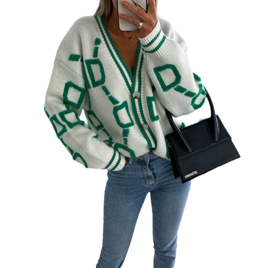 Damen Strickjacke mit grafischem Muster und eleganten Knöpfen Drune