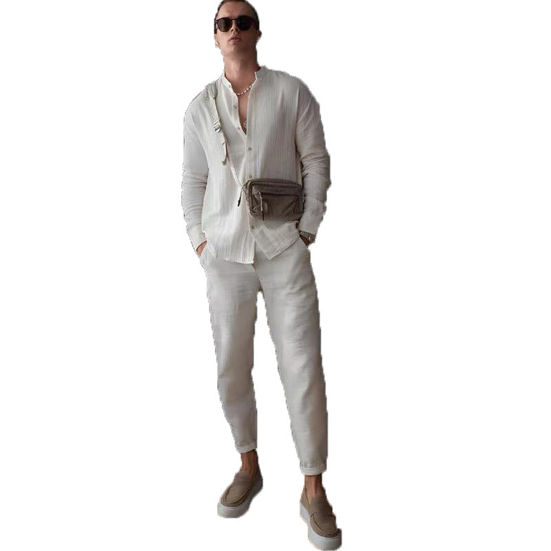 Herren lässige Langarmbluse mit strukturiertem Design Drune