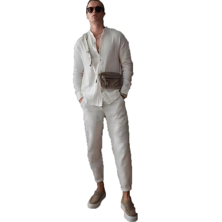 Herren lässige Langarmbluse mit strukturiertem Design Drune