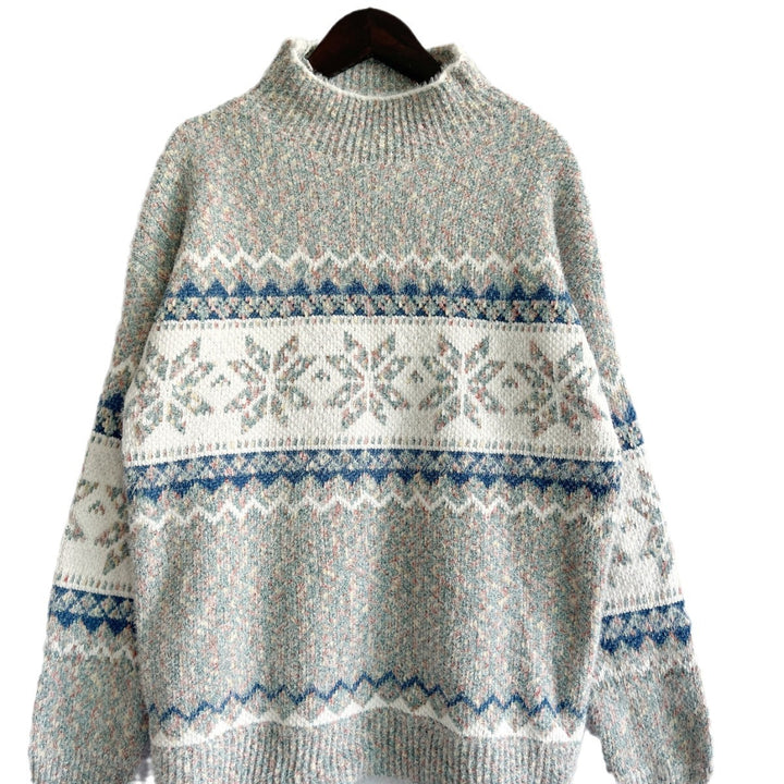 Damen Strickpullover mit geometrischem Muster und hohem Kragen Drune