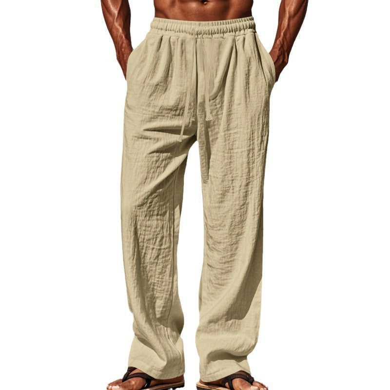 Herren nan weite Leinen-Loungehose mit elastischem Tunnelzugbund, Kordelzug und geradem Bein Drune