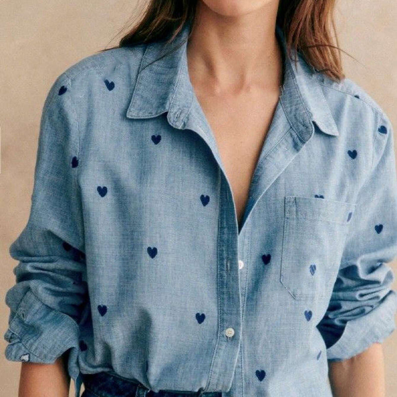 Damen lässige Chiffonbluse mit Herzmuster und klassischem Schnitt Drune