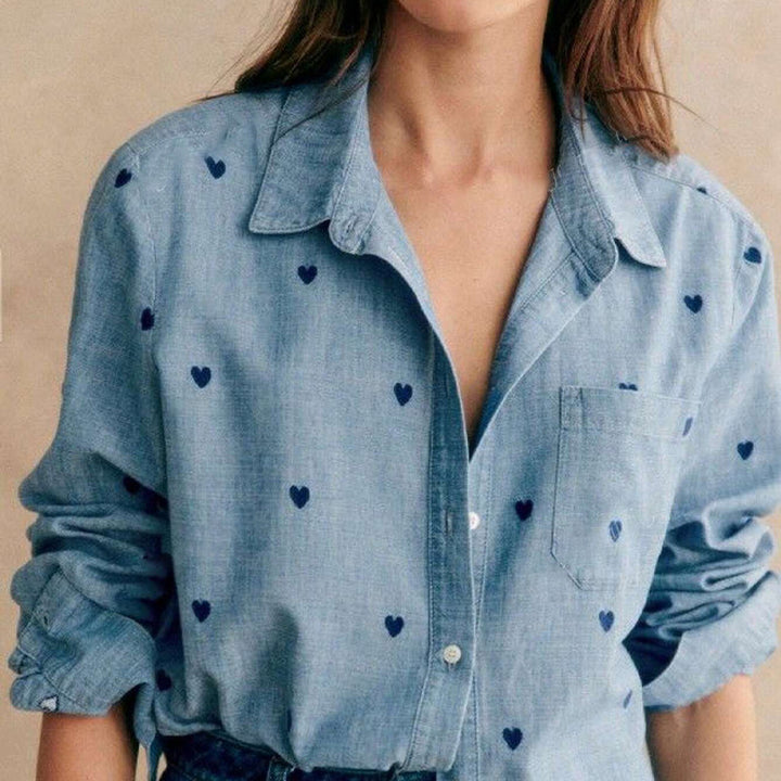 Damen lässige Chiffonbluse mit Herzmuster und klassischem Schnitt Drune