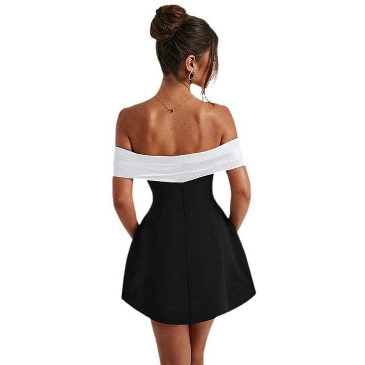 Damen schulterfreies Cocktailkleid mit elegantem Rüschenoberteil Drune