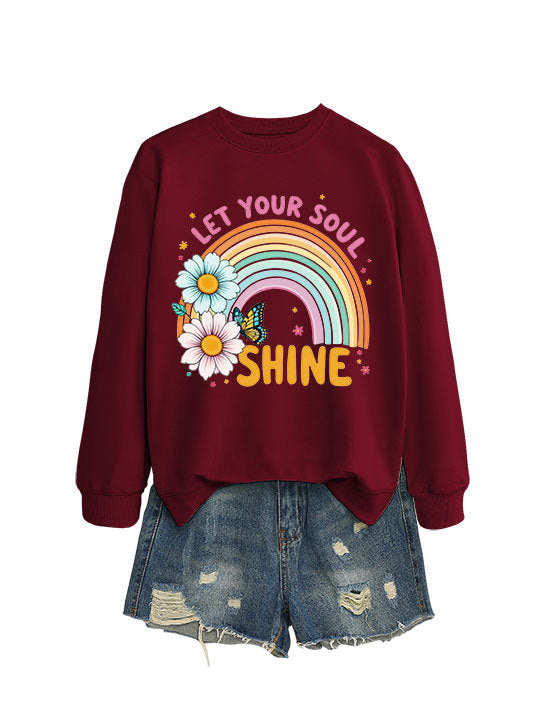 Damen Sweatshirt mit buntem Farbverlauf und floralem Grafikdesign Drune