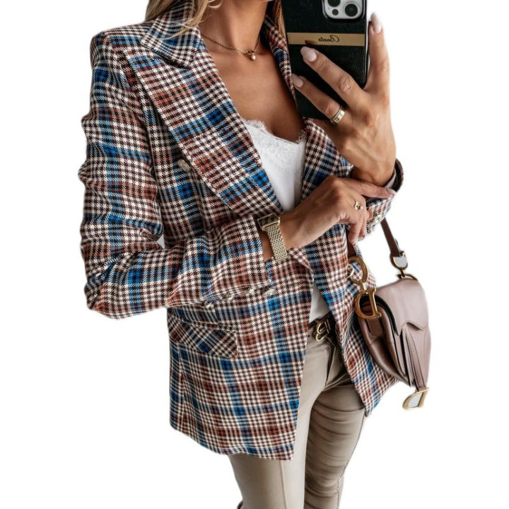Damen elegante Karo-Blazerjacke Drune