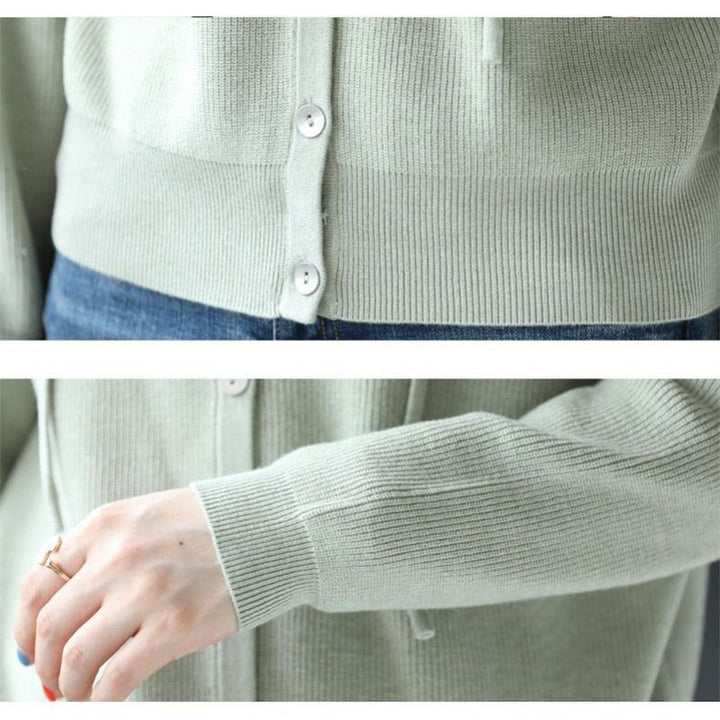 Damen lässige Strickjacke mit Kapuze und Knopfverschluss Drune