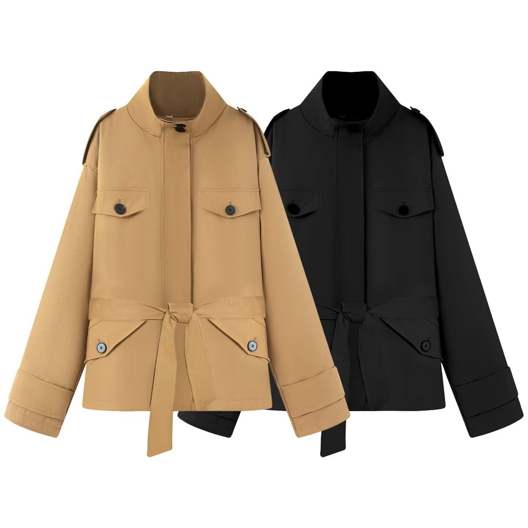 Damen modische Utility-Jacke mit hohem Kragen Drune