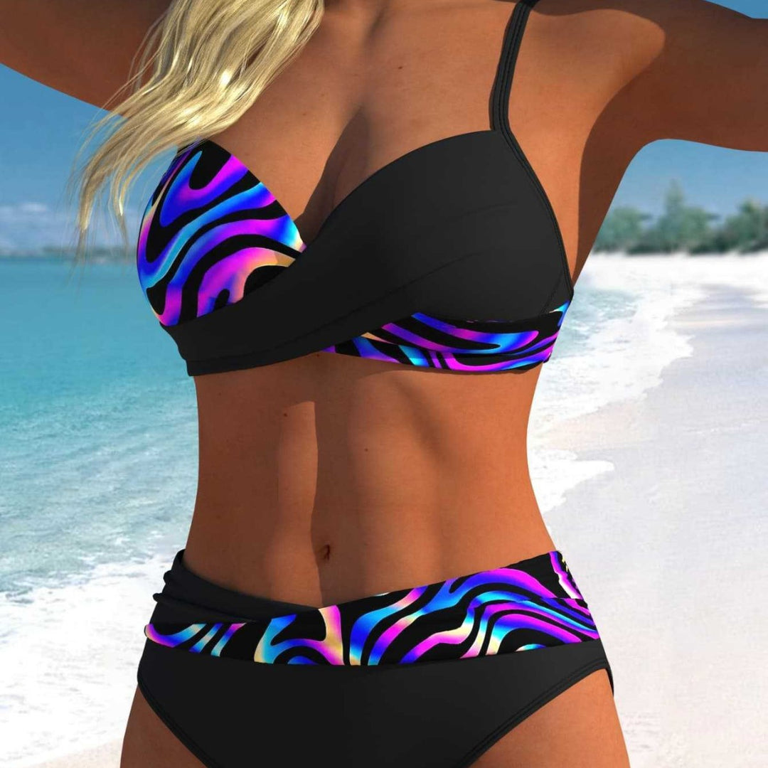 Damen Bikini-Set mit modernem Wickeldesign und lebhaftem Muster Drune