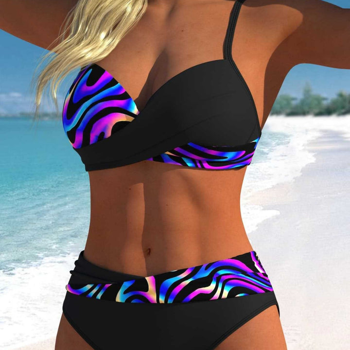Damen Bikini-Set mit modernem Wickeldesign und lebhaftem Muster Drune