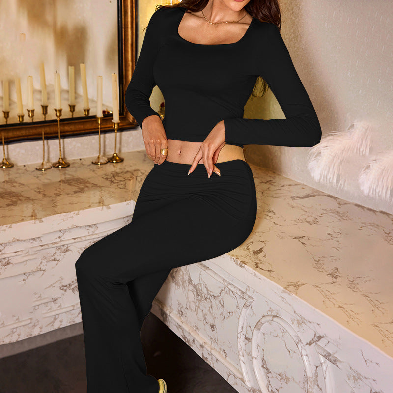 Damen Crop-Top und Flared Pants Set Drune