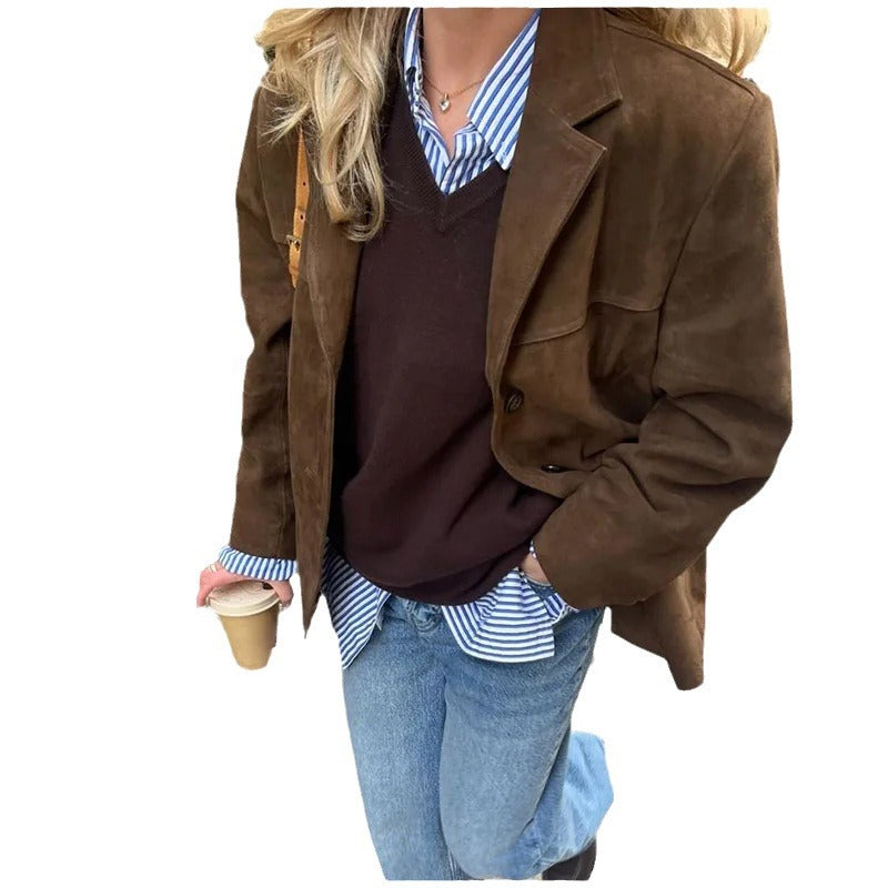 Damen weiche Wildlederjacke im lässigen Oversize-Schnitt Drune