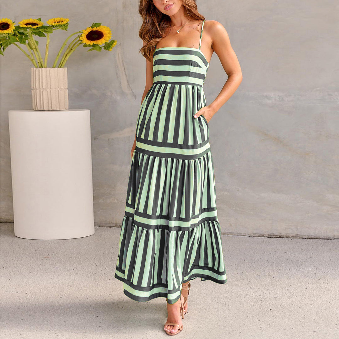 Damen Maxikleid mit schmalen Trägern und gestreiftem Design Drune