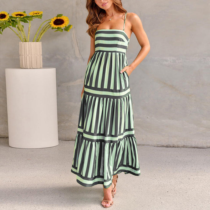 Damen Maxikleid mit Streifenmuster und fließendem Rock Drune
