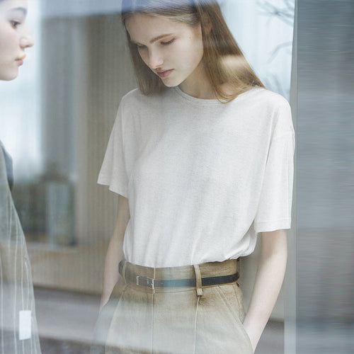 Damen lässiges Oversize T-Shirt aus atmungsaktiver Baumwollmischung mit strukturierter Oberfläche Drune