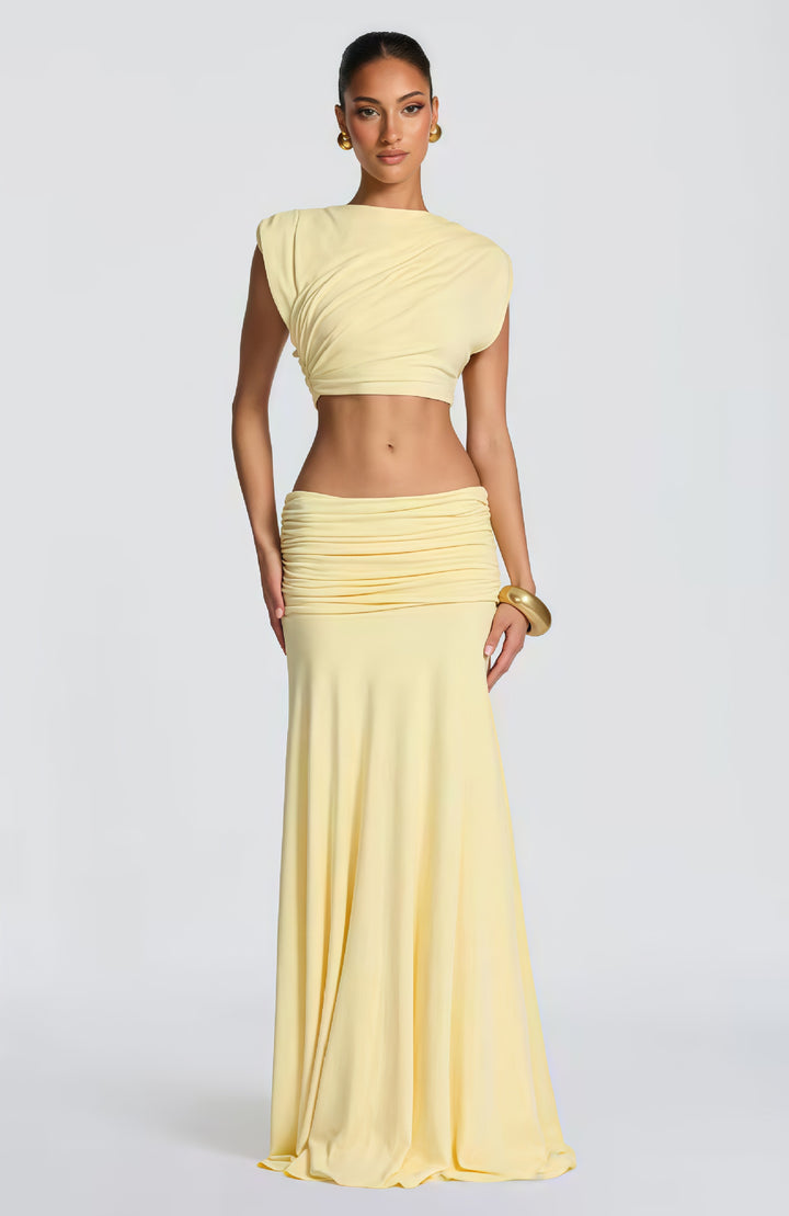 Damen Elegantes Wickelkleid mit drapiertem Oberteil und fließendem Rock Drune