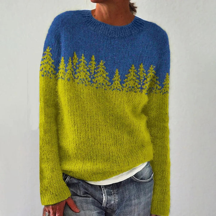 Damen kuscheliger Pullover mit lebhaftem Landschaftsmuster Drune