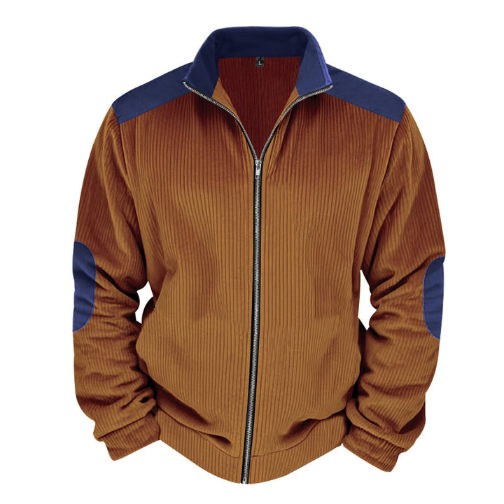 Herren Sportliche Zip-Jacke mit Rippenstruktur und Kontrastärmel Drune