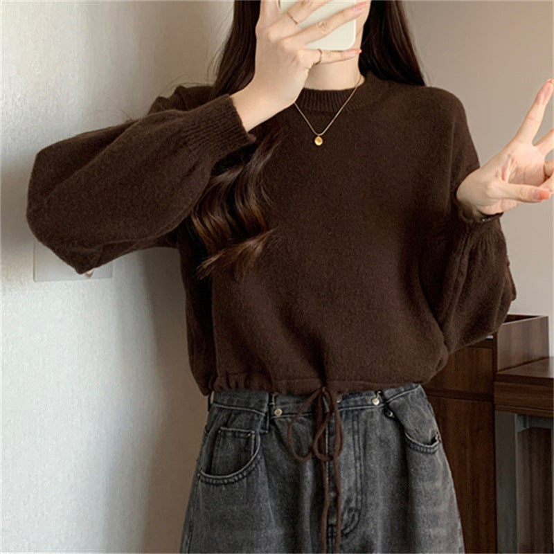 Damen lässiger Pullover mit Kordelzug und voluminösen Ärmeln Drune