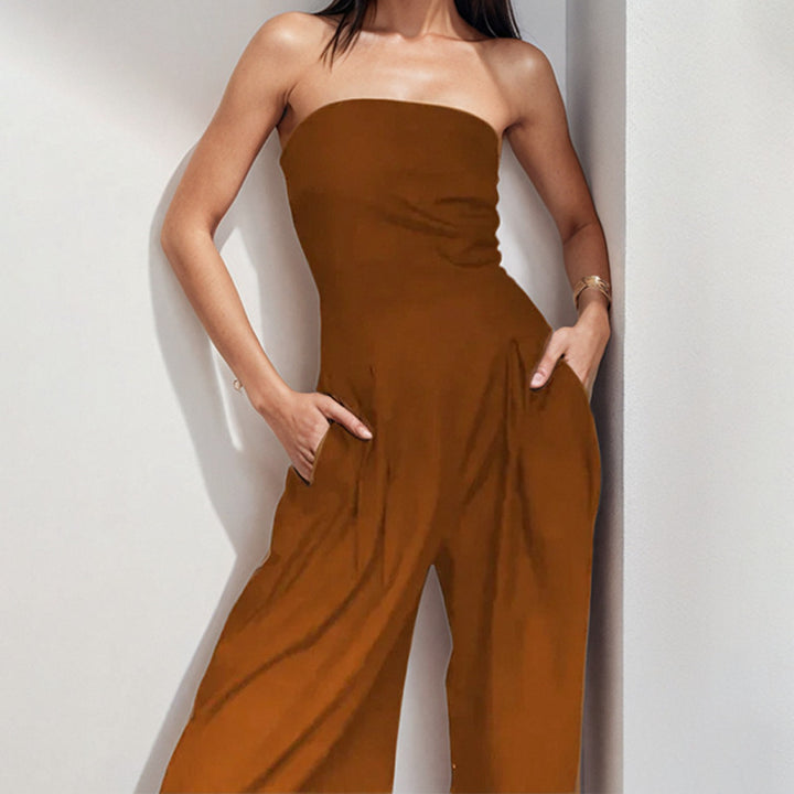 Damen Jumpsuit mit elegantem schulterfreiem Design und weitem Bein Drune