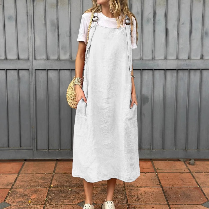 Damen Lässiges Leinenkleid mit praktischen Trägerdetails und großen Taschen Drune