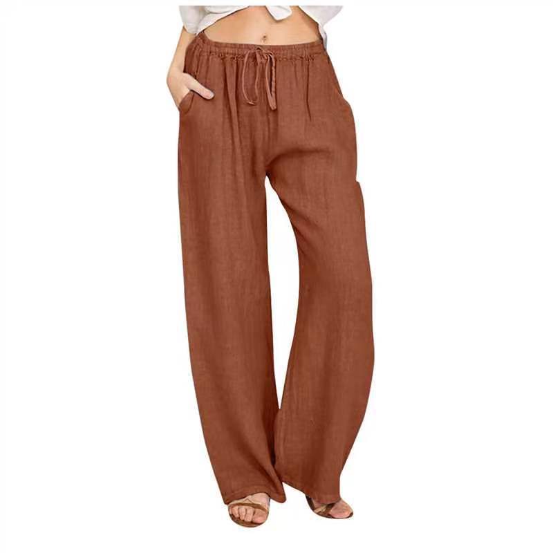 Damen nan weite Leinenhose mit Tunnelzug, hoher Bund und praktischen Seitentaschen Drune