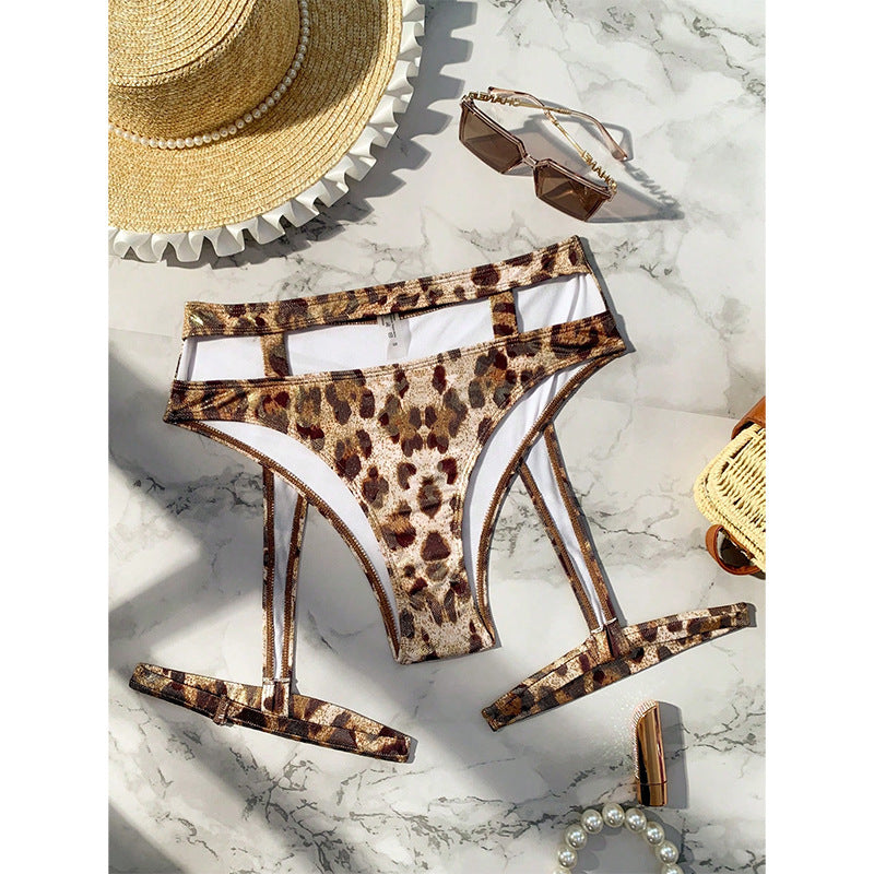 Damen Hochgeschnittener Leo-Bikini mit verstellbaren Bandeau-Trägern Drune