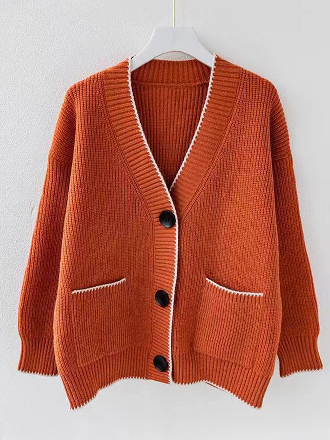 Damen Großer Strickcardigan mit praktischen Taschen und kontrastierendem Saum Drune