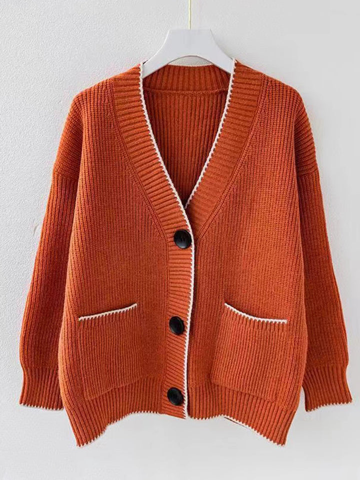 Damen Großer Strickcardigan mit praktischen Taschen und kontrastierendem Saum Drune