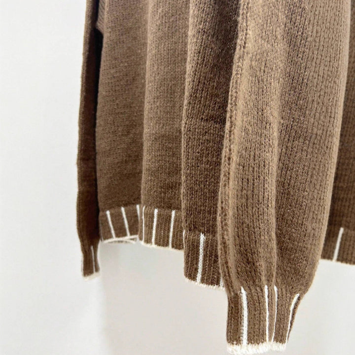 Damen lässiger Strickpullover mit hohem Kragen und anpassbaren Ärmeln Drune