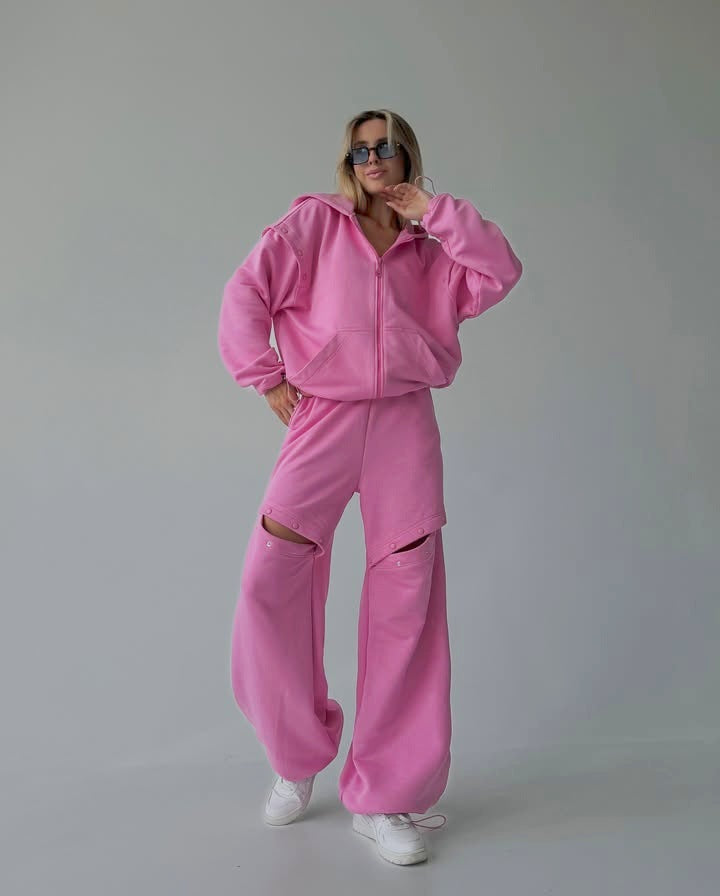 Damen Sportlicher Hoodie und weite Loungehose Set Drune