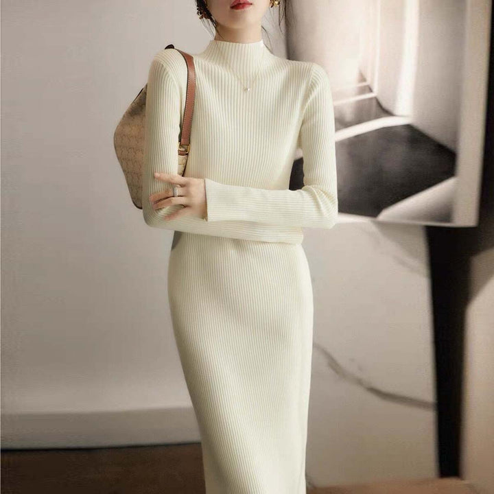 Damen Strickkleid mit hohem Kragen und Rippstruktur Drune
