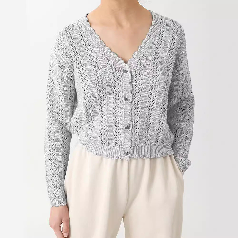 Damen Strickcardigan mit femininer Rüsche und Knopfdetails Drune