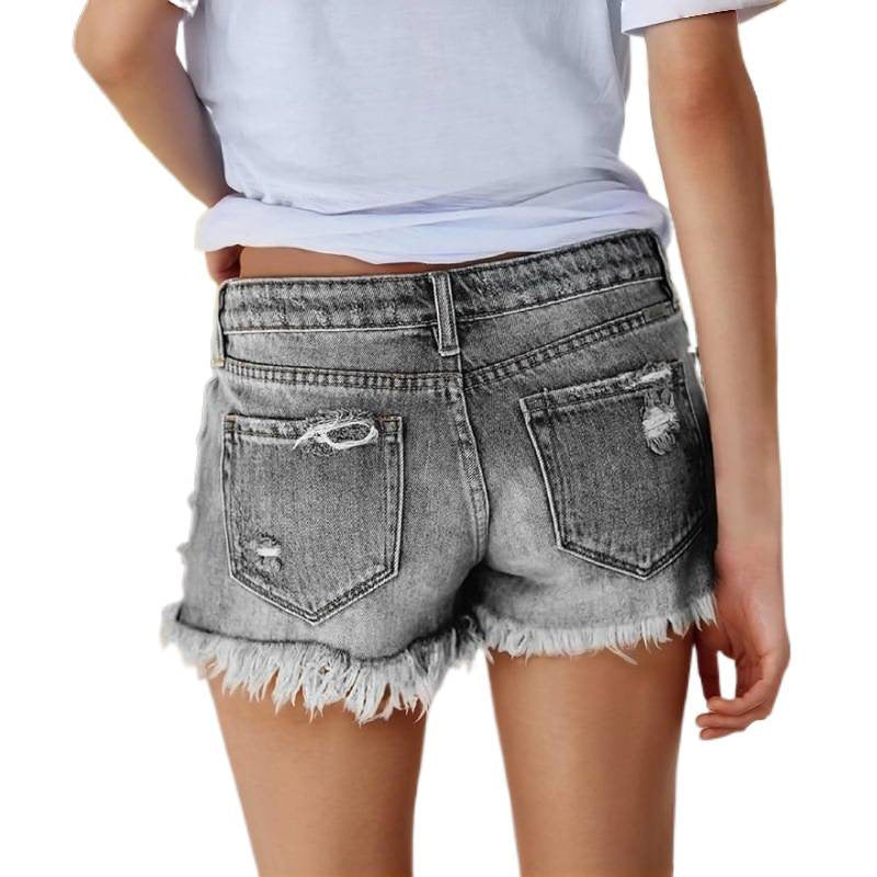 Damen Jeans-Shorts mit Fransen und Destroyed-Effekten Drune