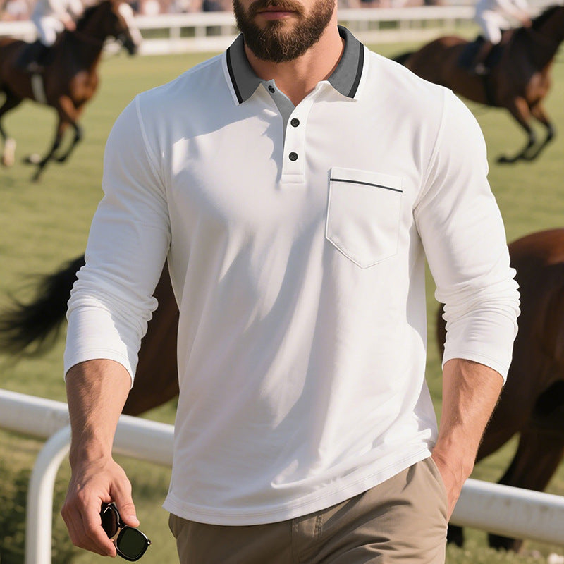 Herren Langarm-Polohemd mit modischem Kragen und praktischer Brusttasche Drune