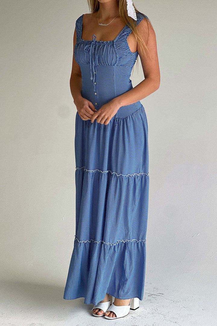 Damen Maxikleid mit Rüschendetails und Knopfverschluss Drune