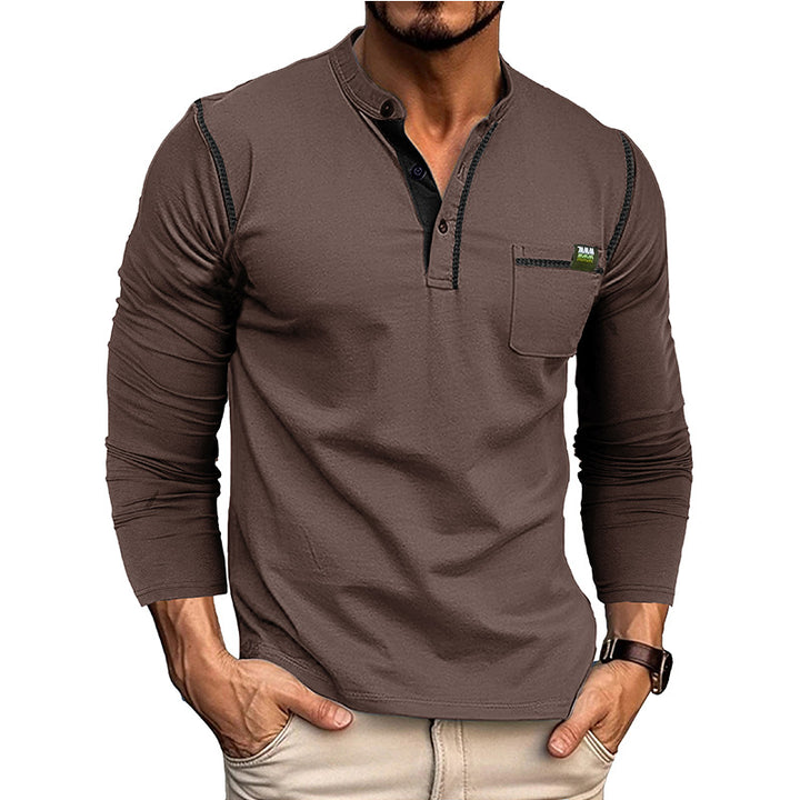 Herren Langarm-T-Shirt mit modernem Kragen und Brusttasche Drune