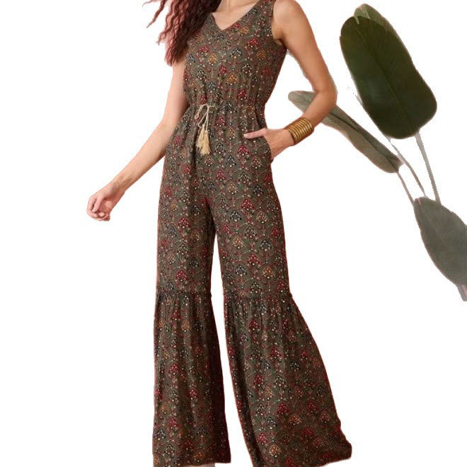 Damen Vintage-inspirierter Jumpsuit mit weitem Bein und Taillierung Drune