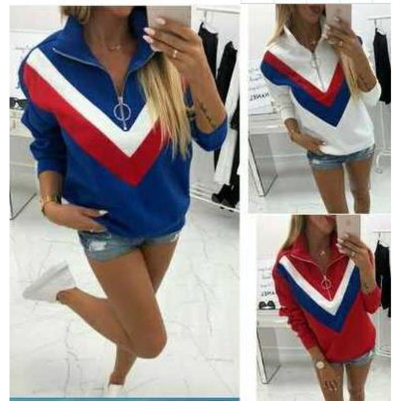 Damen Sportlicher Sweatpullover mit trendigem V-Ausschnitt und stylischen Farbblockdetails Drune