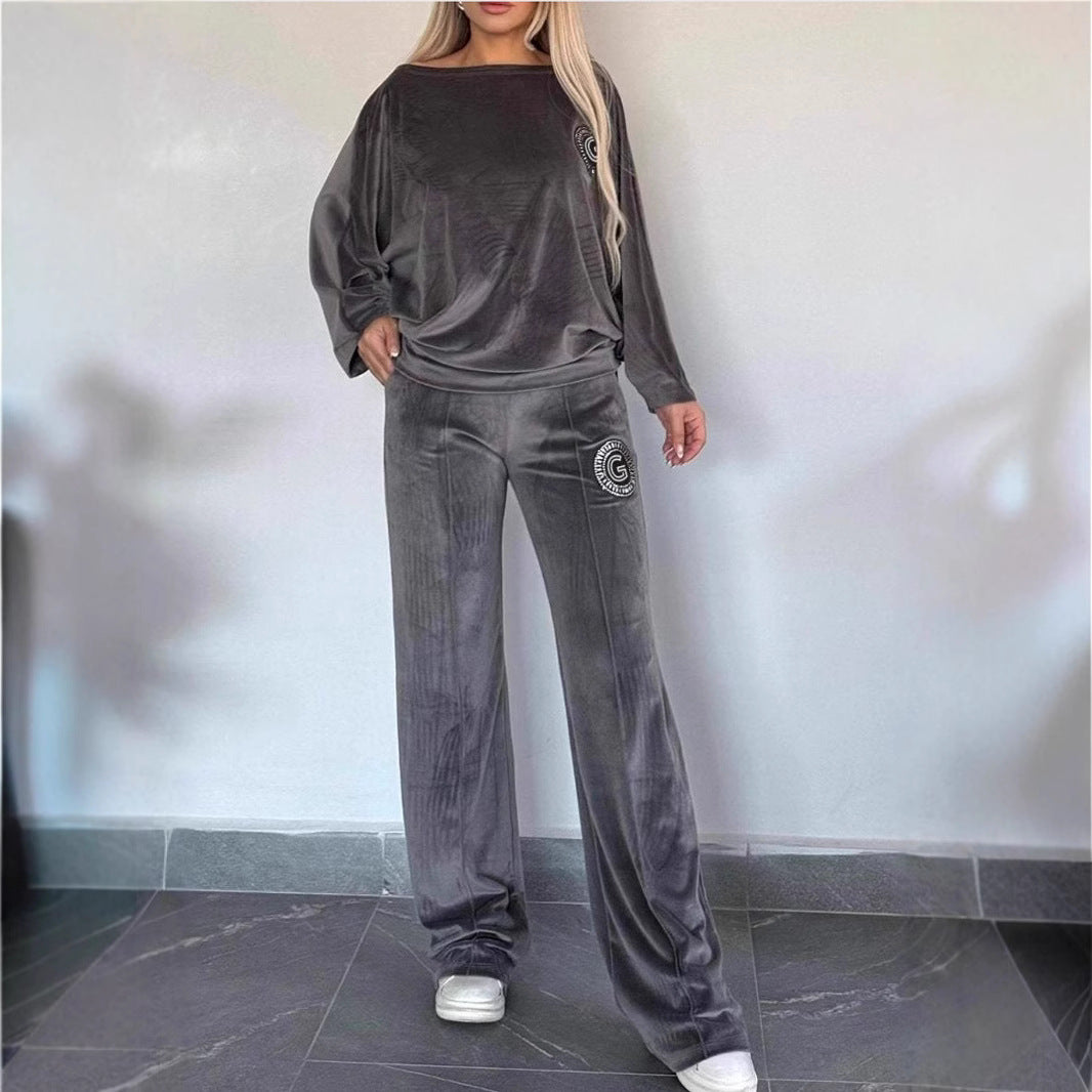 Damen Casual Velvet Loungewear-Set mit weichem Schnitt Drune
